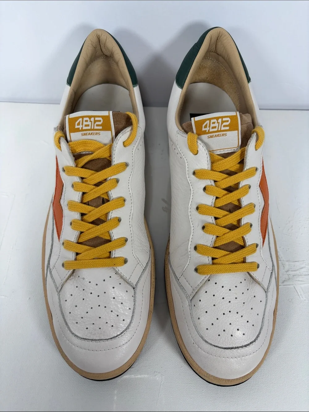 4B12 Play Made in Italy Men’s Sneakers EU 43 White Orange Green Leather Shoes